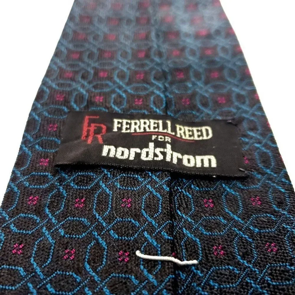 Ferrell Reed Norstrom‎ Silk Tie Woven Black Green Red Geometric England